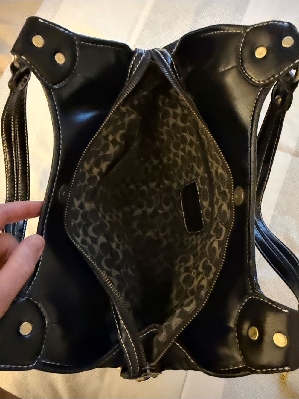 Coach Black Shoulder Bag with Gold Hardware and Contrast Stitching - Picture 8 of 11